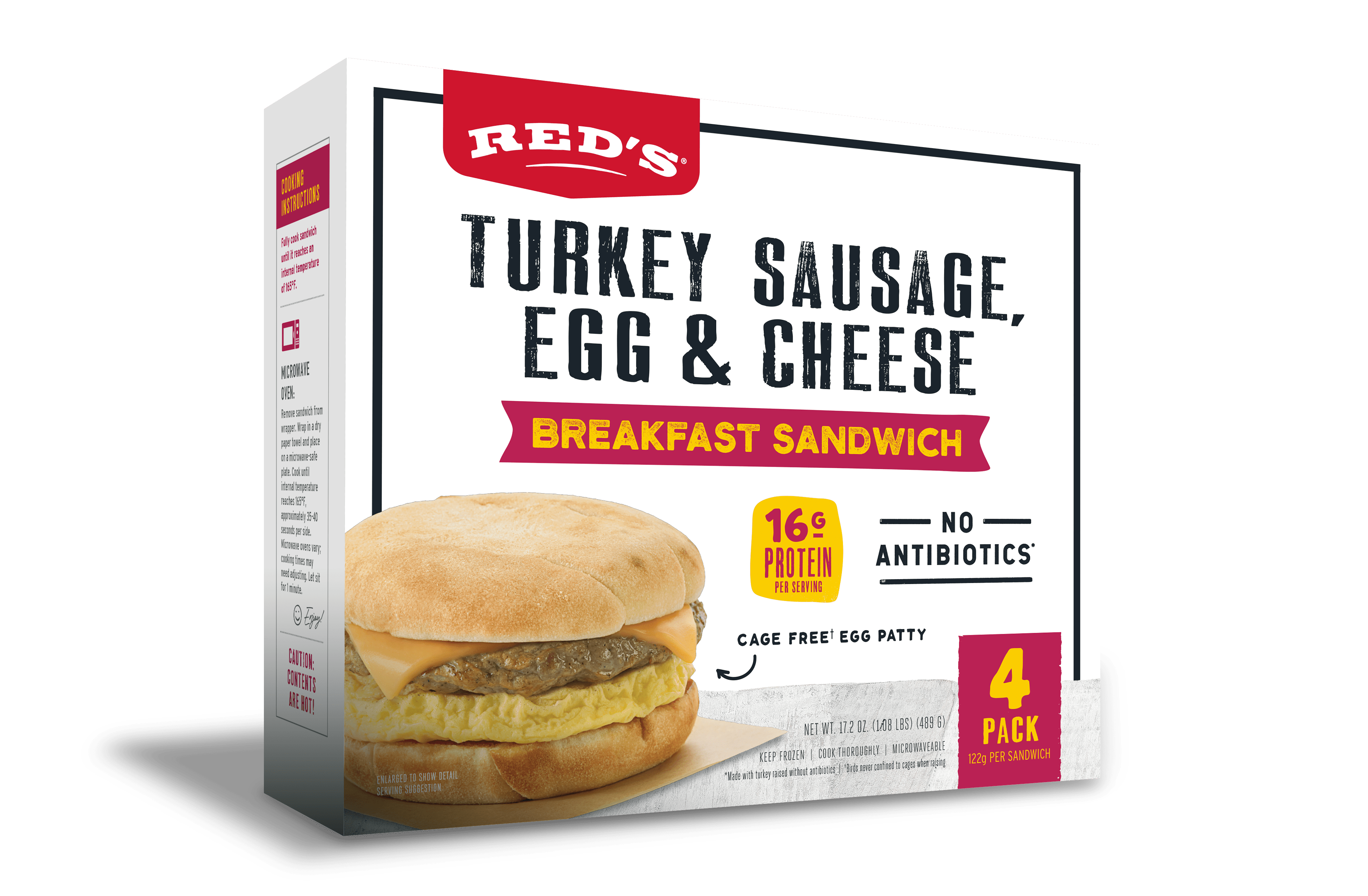 Turkey Sausage Breakfast Sandwich 4Pack Red's All Natural