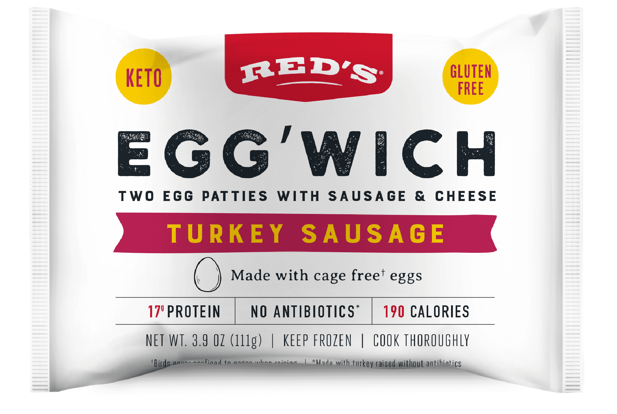 Reds Sausage, Egg & Cheese Breakfast Sandwich, Frozen, 4.31 oz, 4 Ct Box